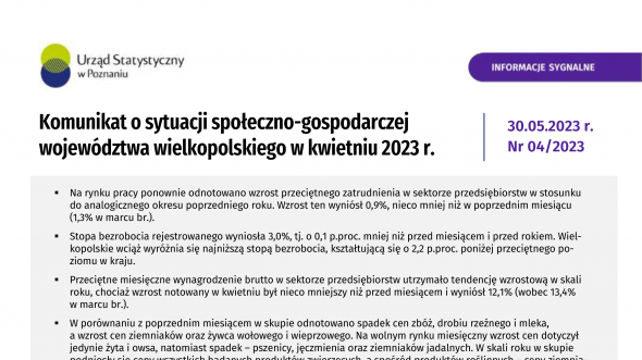 Komunikat o sytuacji społeczno-gospodarczej województwa wielkopolskiego - kwiecień 2023 r.
