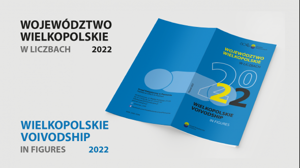 Województwo wielkopolskie w liczbach 2022. Zdjęcie rozłożonej okładki folderu.