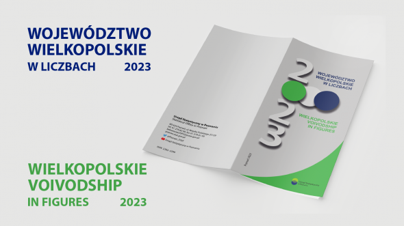 Województwo wielkopolskie w liczbach 2023. Zdjęcie rozłożonej okładki folderu.